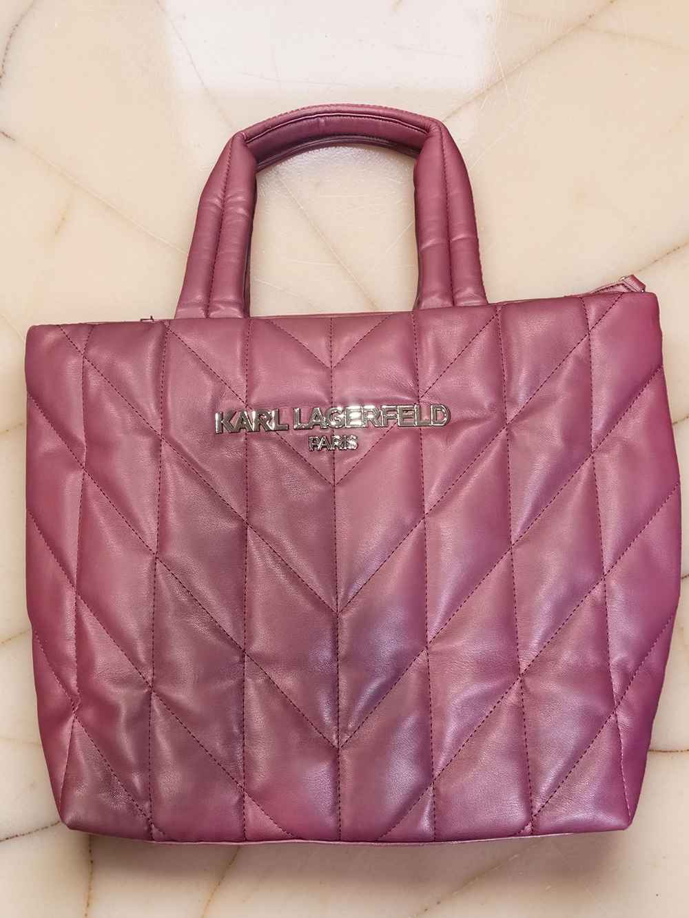 Karl Lagerfeld Paris Magenta Quilted Nylon Voyage Tote Like New